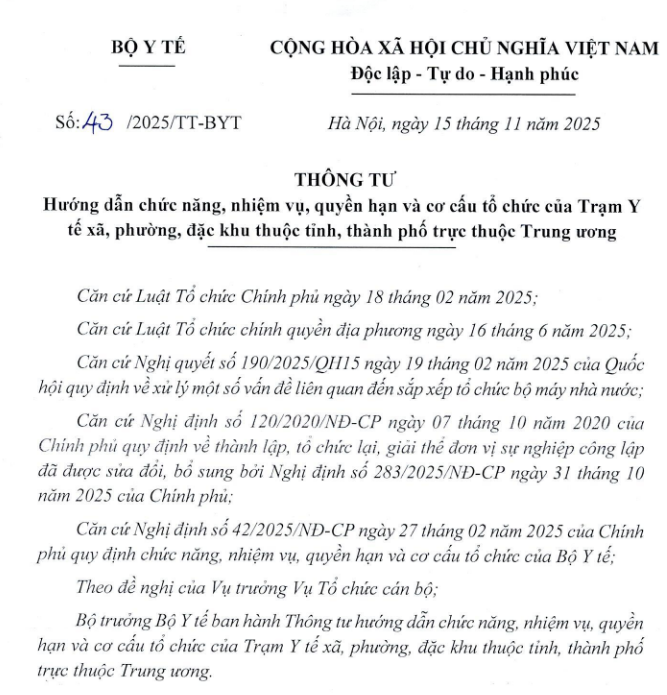 THÔNG TƯ SỐ 43/TT-BYT
