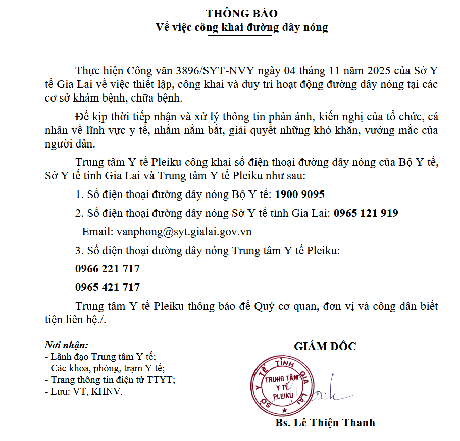 Số điện thoại đường dây nóng 